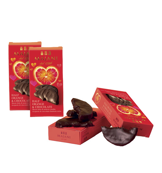 Orangen umhüllt von Zartbitterschokolade